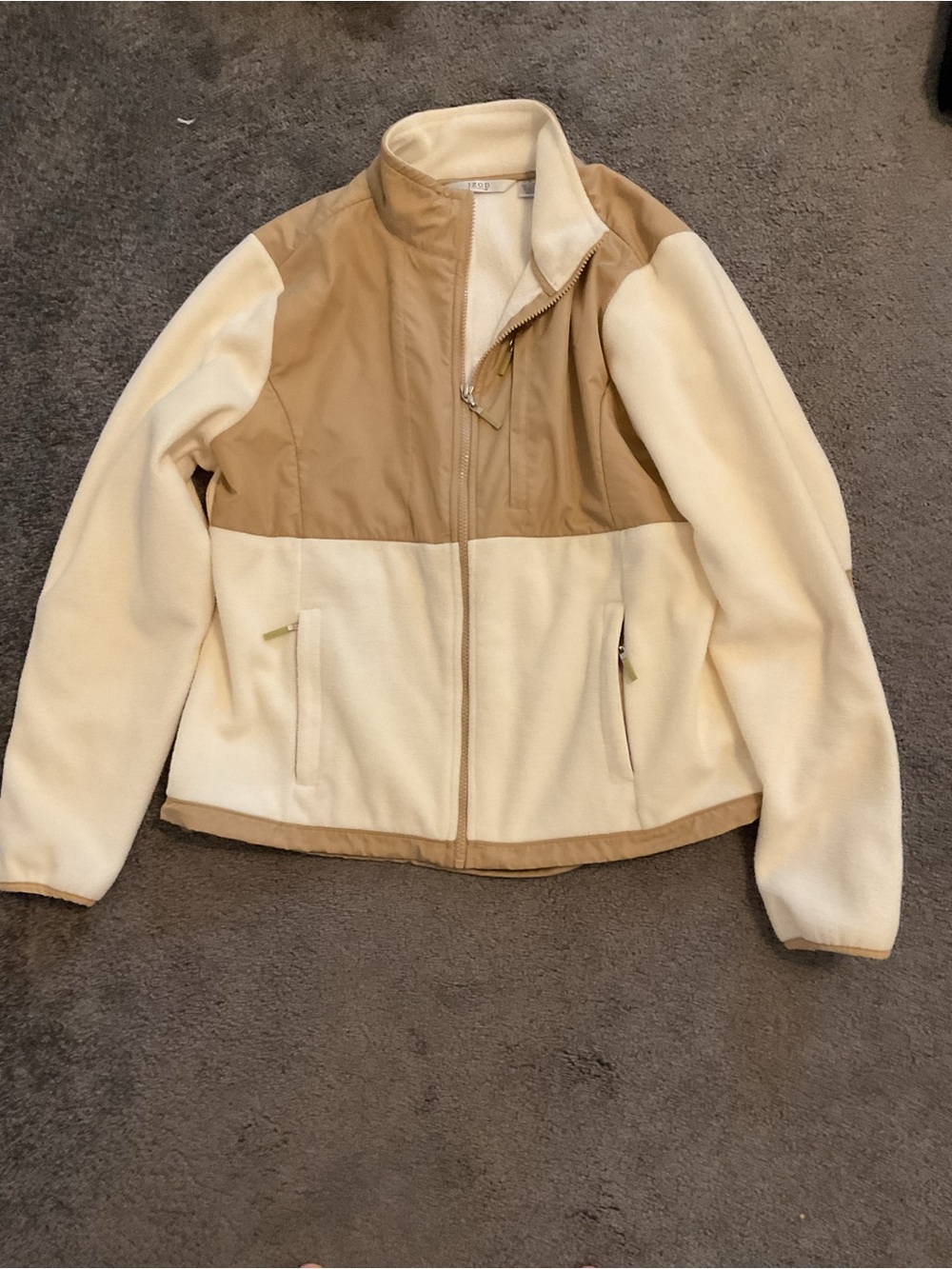 Izod Cream and Tan Colorblock Fleece Jacket